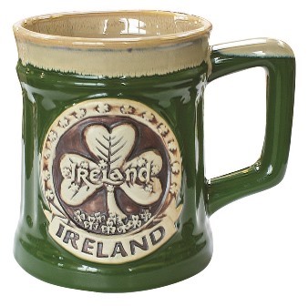 (image for) Irish Designed Pottery Mug With A Shamrock Design, Green Colour