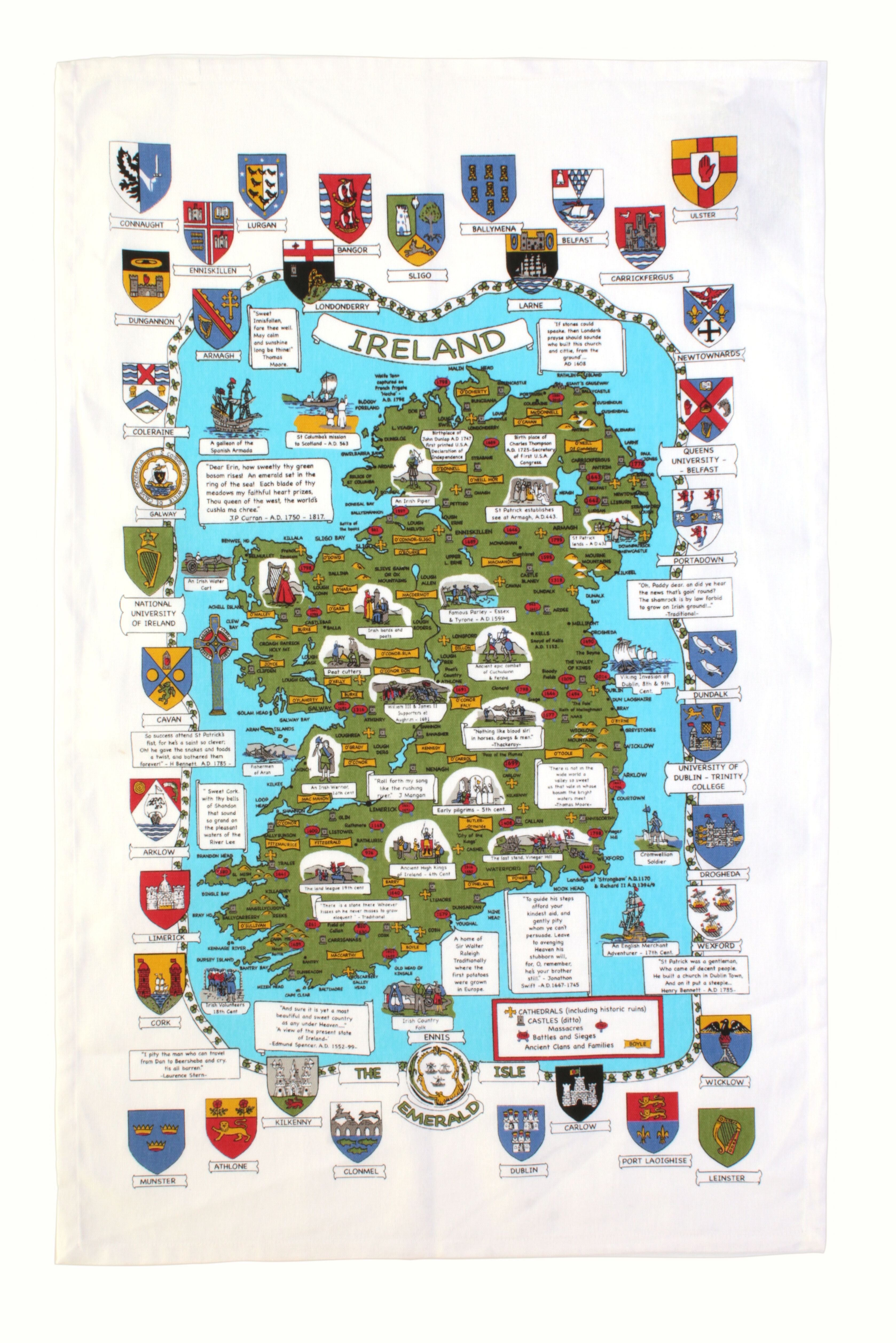Historical map of Ireland tea towel by Ulster Weavers