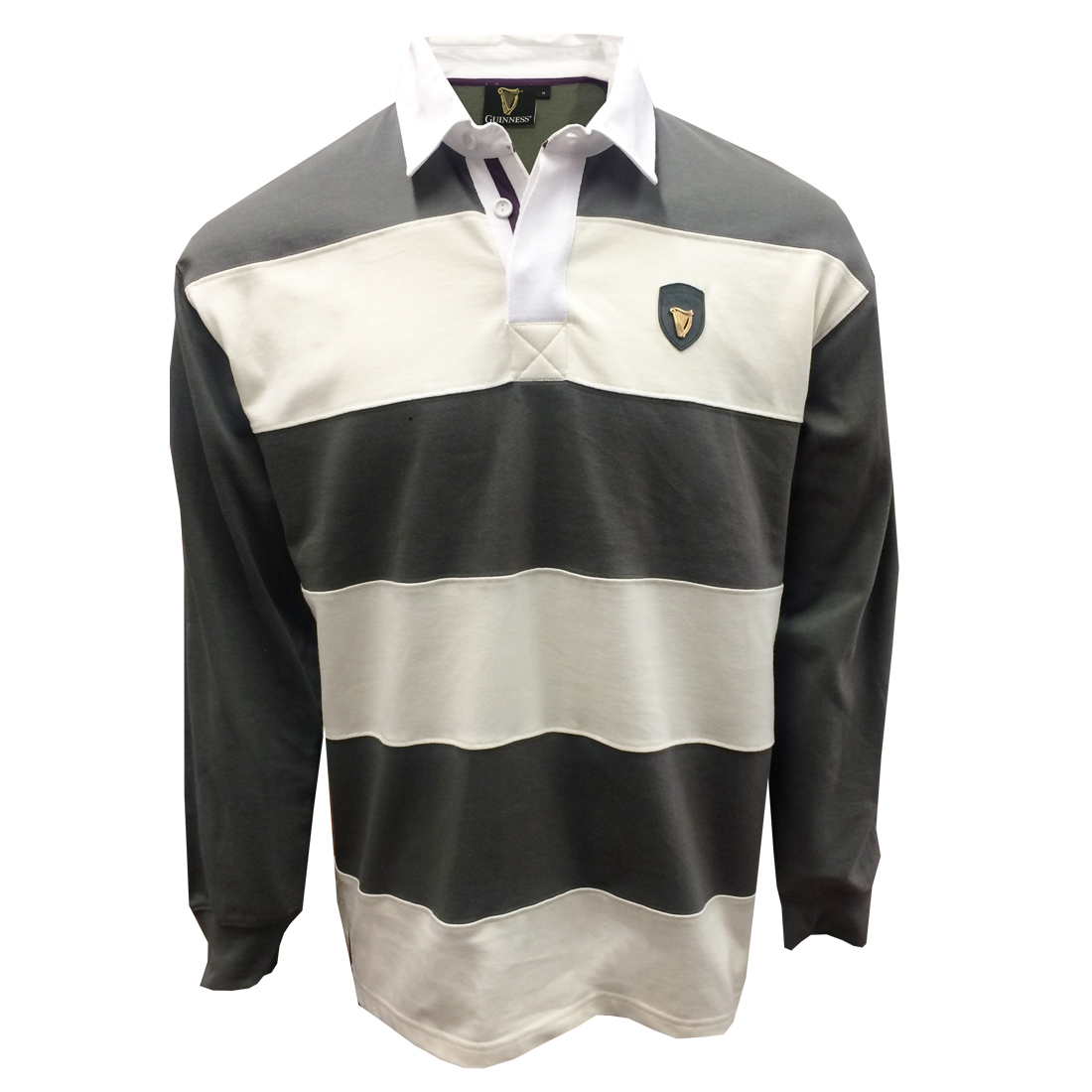 Guinness Pewter/Cream Metal Badge L/S Rugby Shirt (S-XXXL)