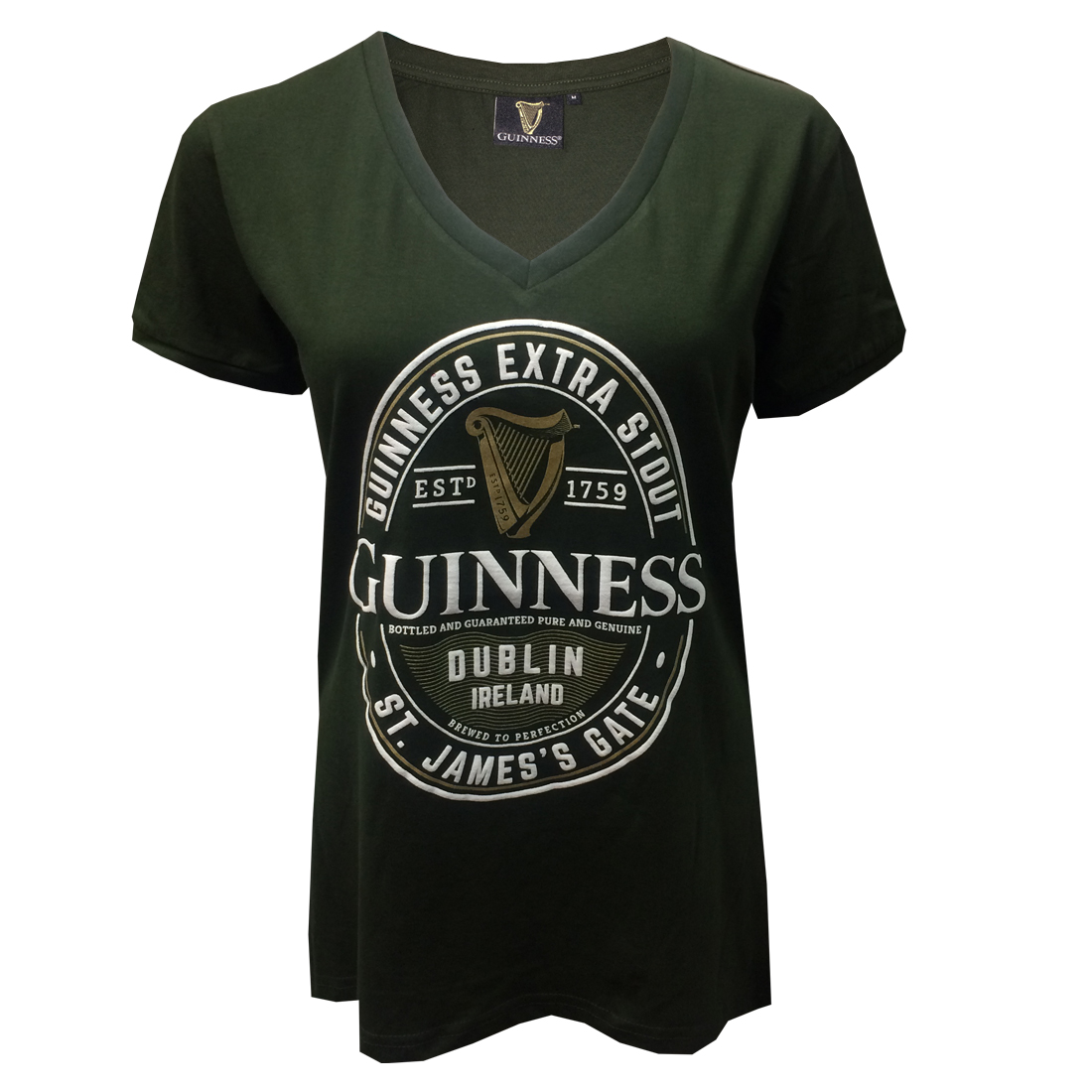 Bottle Guinness Label Ladies V Neck T Shirt S-XXXL