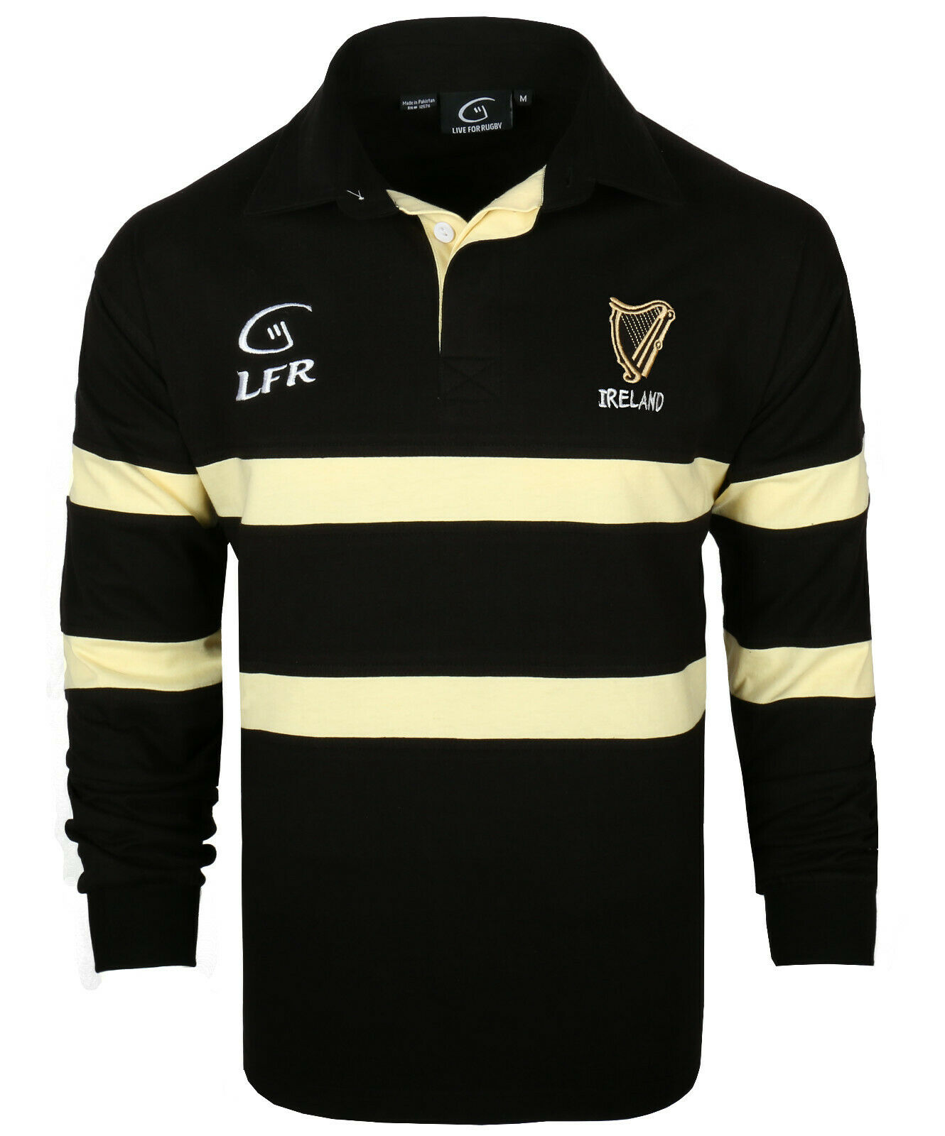 (image for) Ireland Harp Long Sleeve Rugby Shirt Black/Cream (XS-XXXL)
